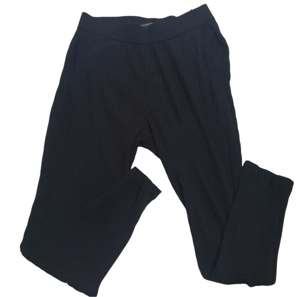 Eileen Fisher Ankle Length Ribbed Black Pull-on Pant With Pockets XS